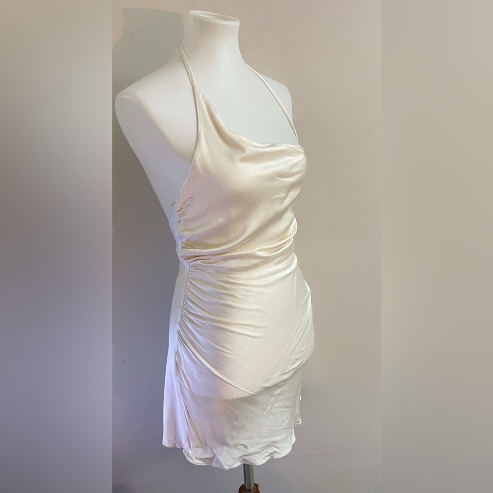 Shona Joy Sateen Cream Halter Dress Party Wedding View 2
